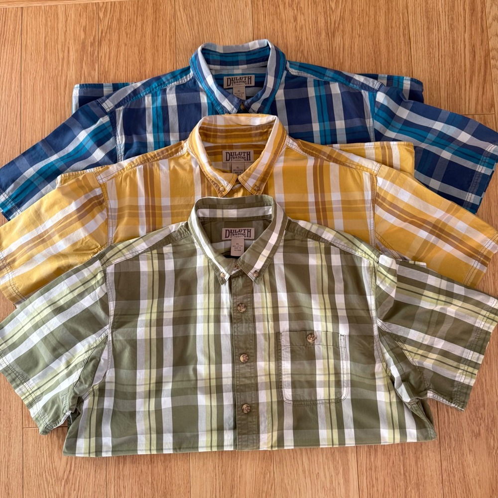 Duluth Trading Co Button Down Shirt Mens XL Multi Excellent Plaid Lot of 3‎